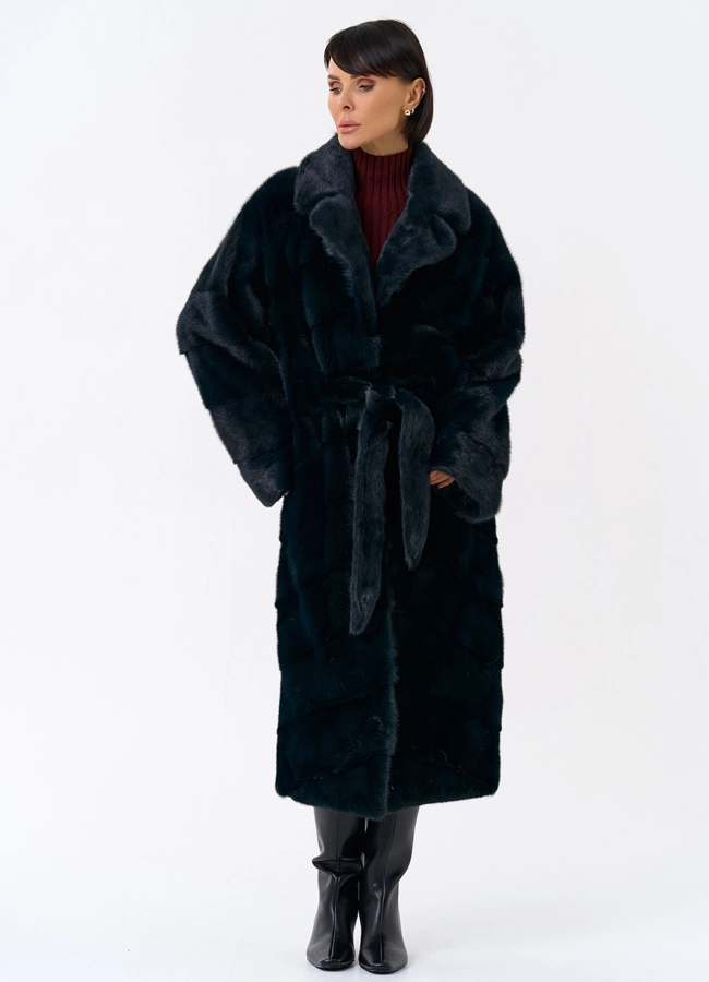Зеленая шуба из норки модель № 31872 универмаг малина