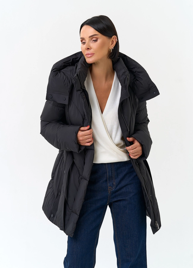 Женский пуховик с поясом модель № 34020 универмаг малина фото