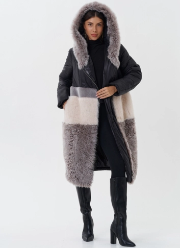 Комбинированный пуховик с овчиной