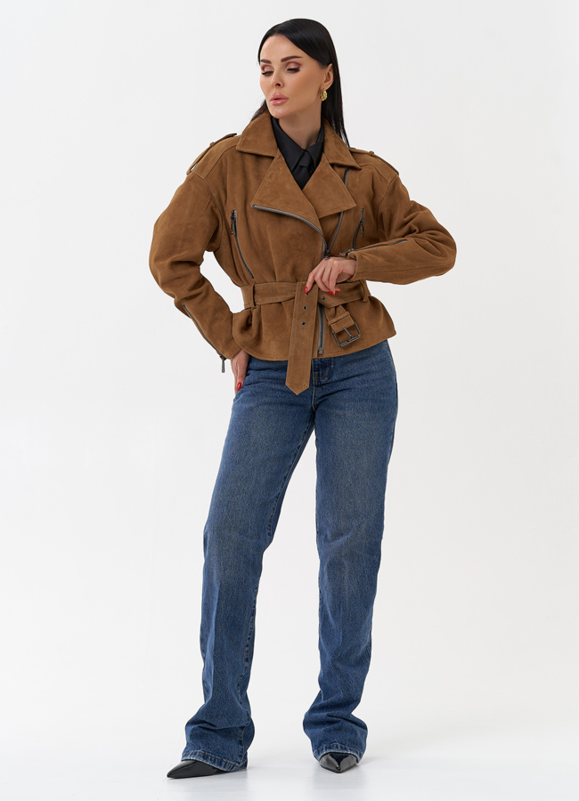 фото Куртка из замши с поясом модель № 29926