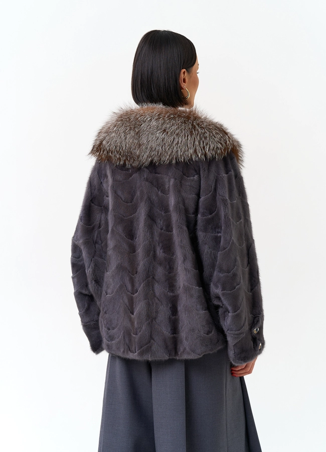 фото Шуба из норки с отделкой из меха лисы модель № 32203 фото