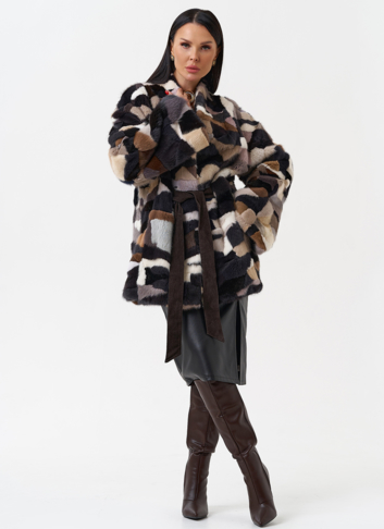 Шуба из меха норки с поясом