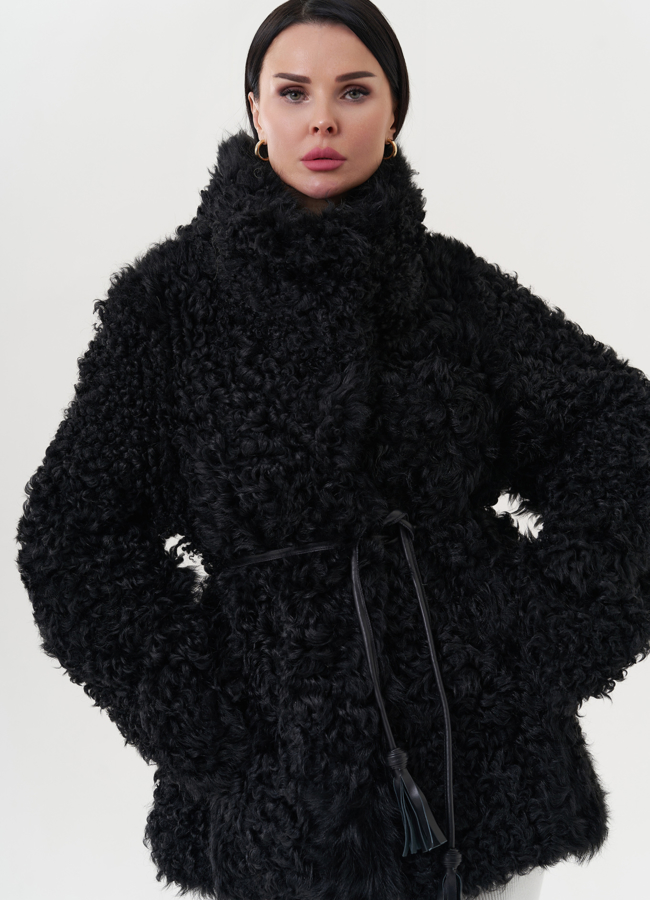 фото Двухсторонняя дубленка черного цвета модель № 26832