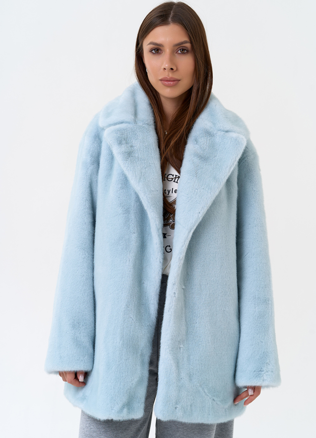 Женская шуба из эко меха в голубом цвете модель № 31246 универмаг малина