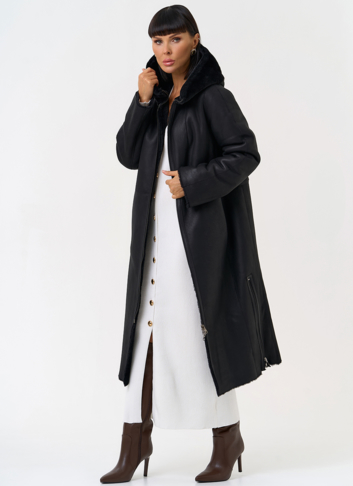 Натуральная двухсторонняя дубленка с капюшоном