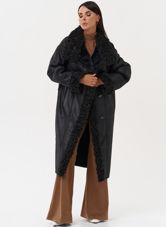 Женская дубленка из эко замши с поясом