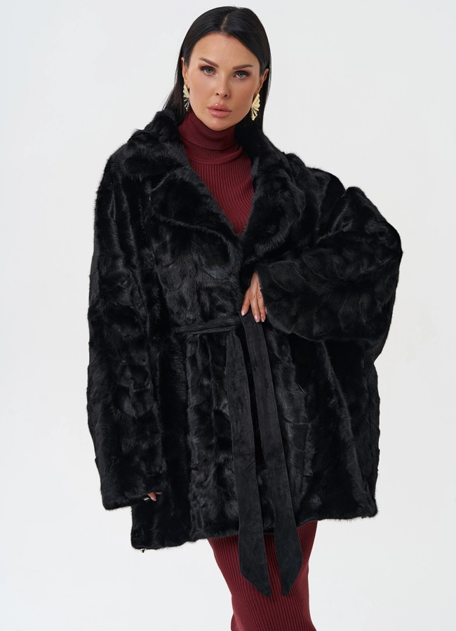 Шуба из меха норки с английским воротником модель № 28587 меха малина