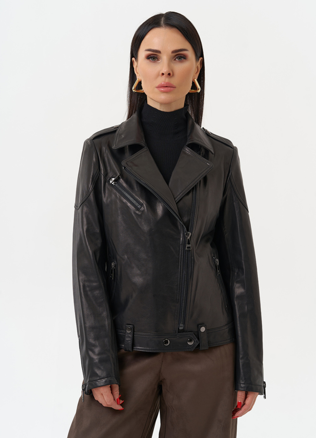 Куртка кожаная черного цвета модель № 10662 в кредит