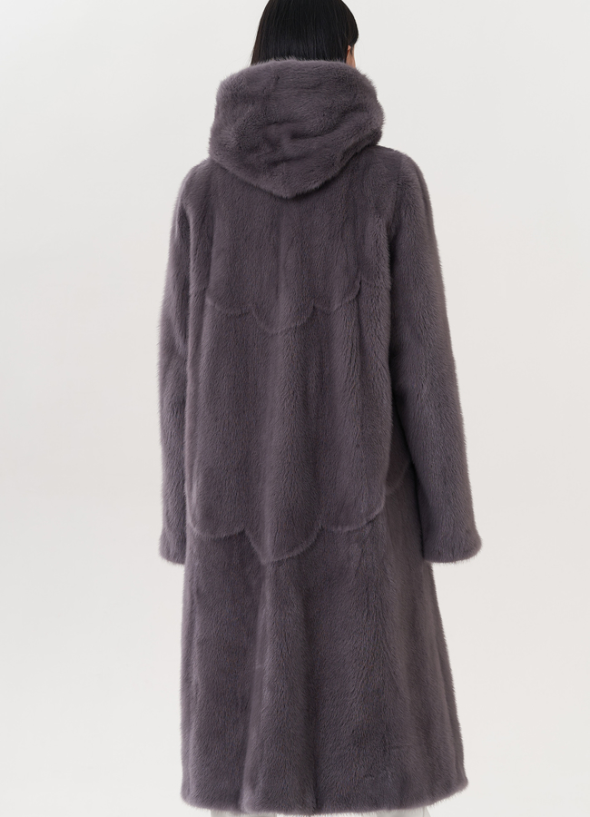 Шуба из норки с капюшоном модель № 26122 в кредит