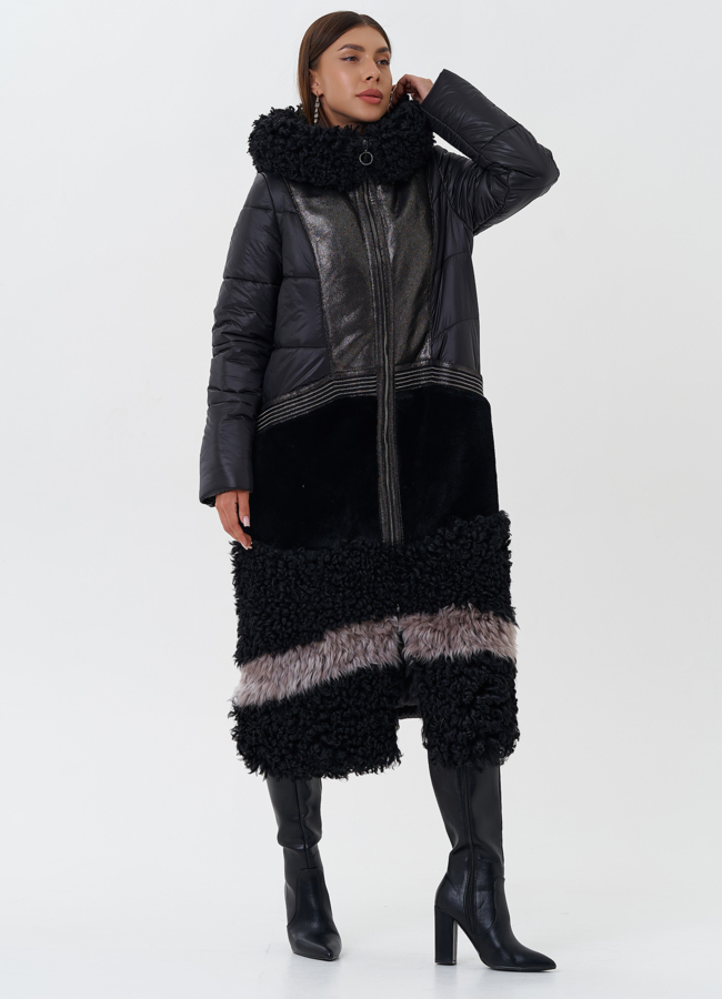 фото Комбинированный пуховик с капюшоном модель № 26913