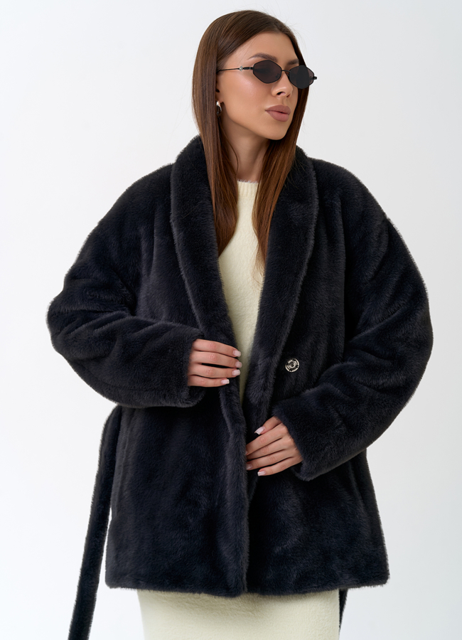 Женская шуба из эко меха с воротником шаль модель № 31227 универмаг малина