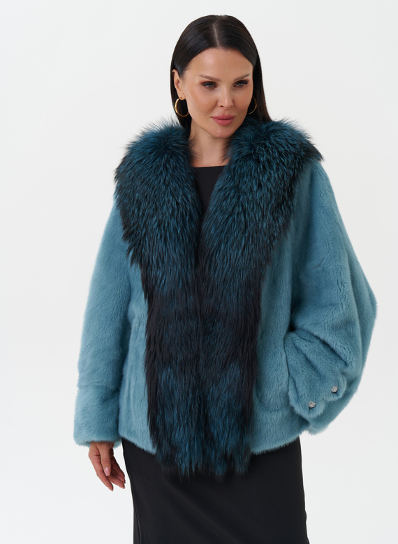 Короткая шуба из норки с мехом из чернобурки 