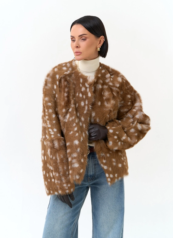Дубленка двухсторонняя с принтом бемби фото