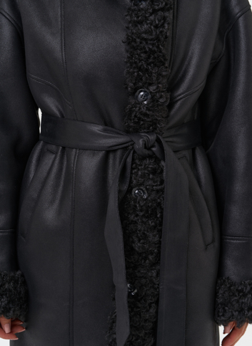 Женская дубленка из эко замши с поясом