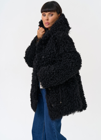 Женская двухсторонняя дубленка с капюшоном