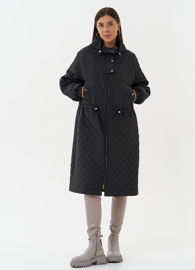 фото Женское стеганое пальто черного цвета модель № 27151