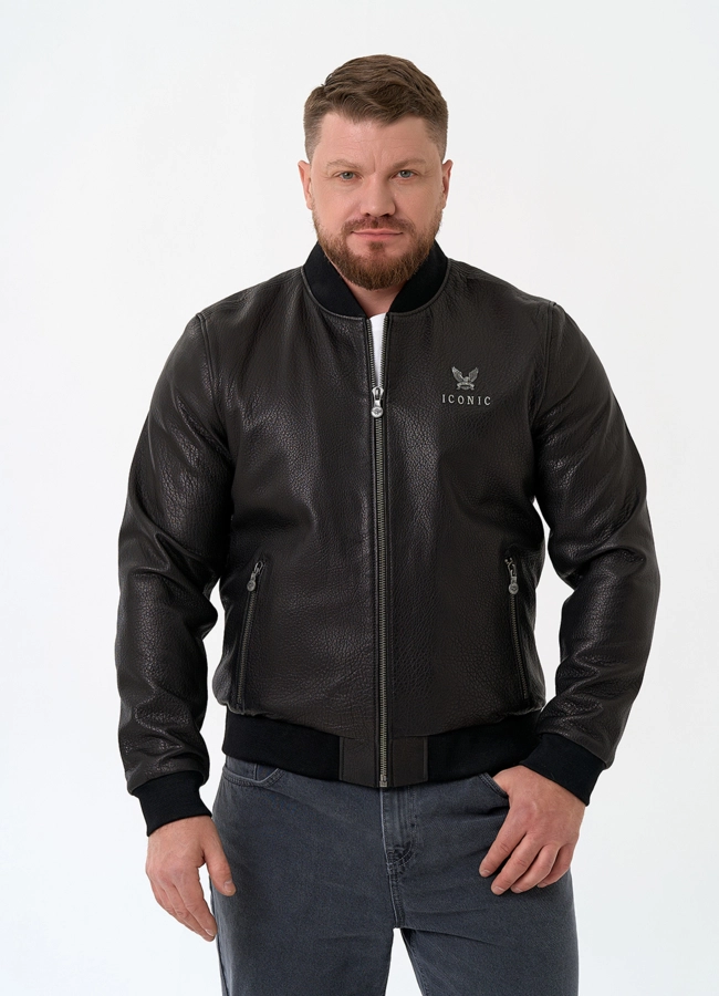 Мужская куртка бомбер из натуральной кожи модель № 32864 меха малина