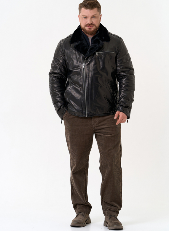 Куртка из натуральной кожи с воротником из овчины