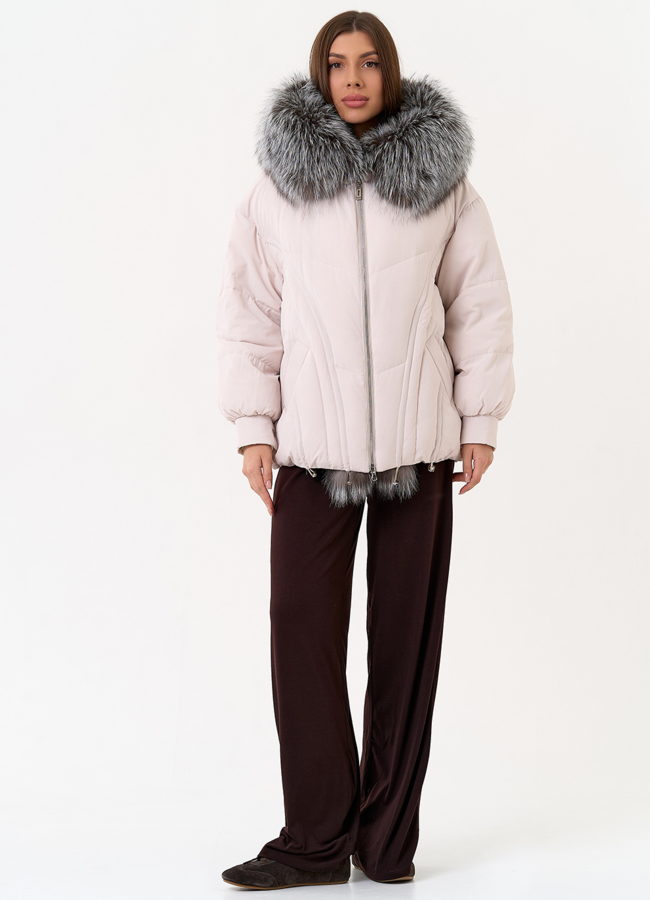 Женский пуховик с отделкой из меха чернобурки модель № 31446 универмаг малина