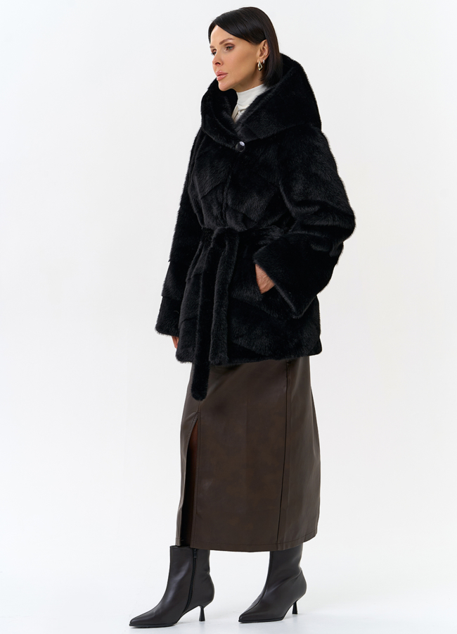Женская шуба из эко меха с капюшоном модель № 32054 в рассрочку