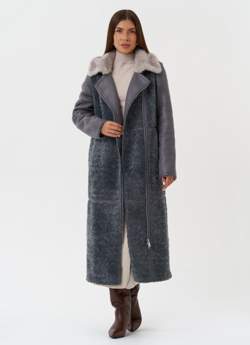 Длинная дубленка из эко кожи