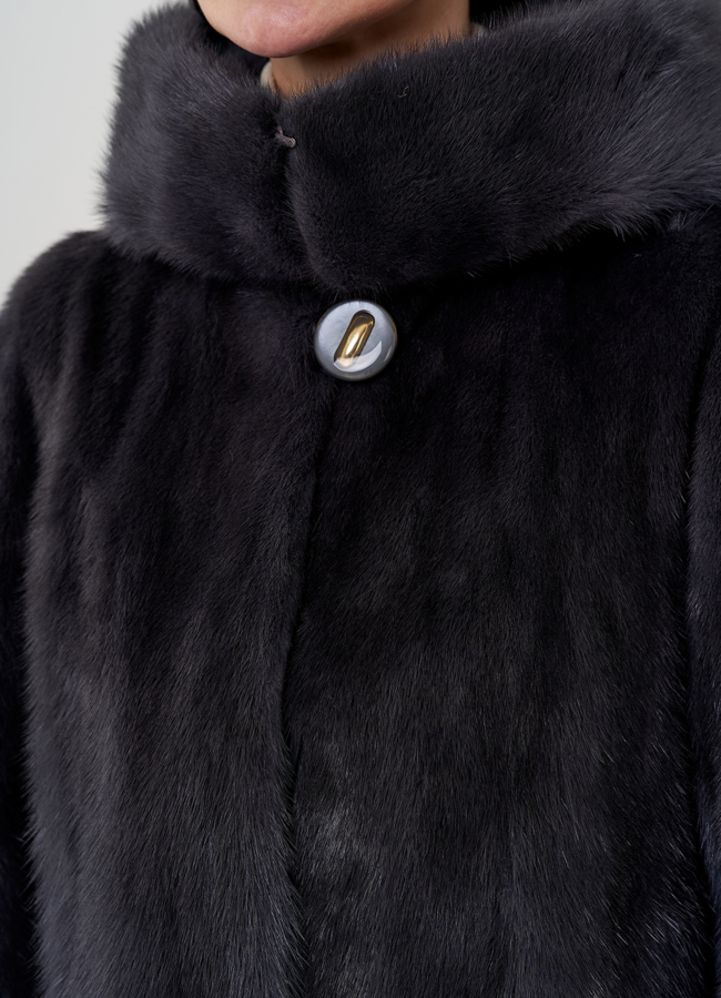 Норковая шуба балетка, в цвете графит с капюшоном модель № 25006 в рассрочку