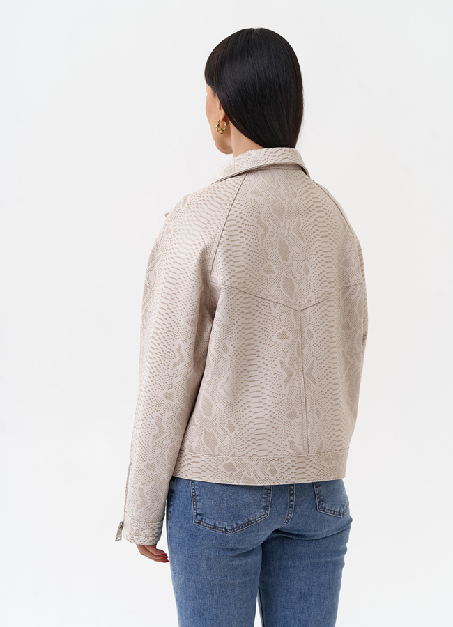 Светлая куртка из натуральной кожи с принтом змея модель № 4443 универмаг малина