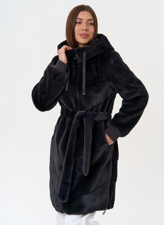 Женская шуба из эко меха с капюшоном