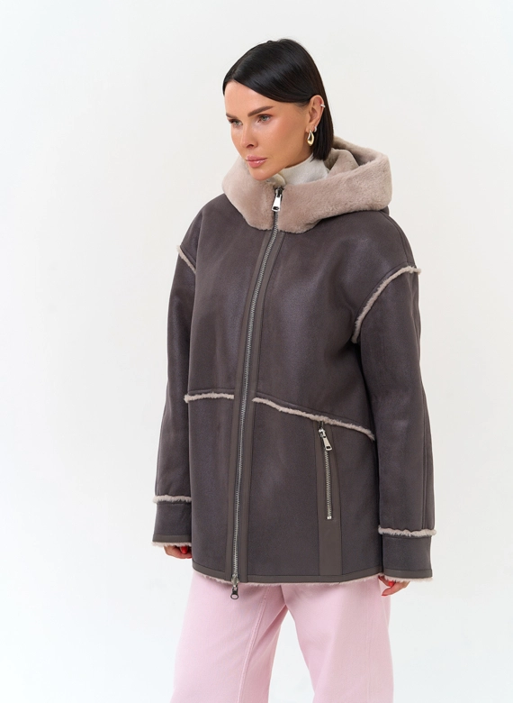 Женская дубленка из эко замши фото
