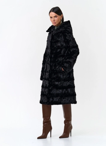 Шуба из меха норки с капюшоном фото