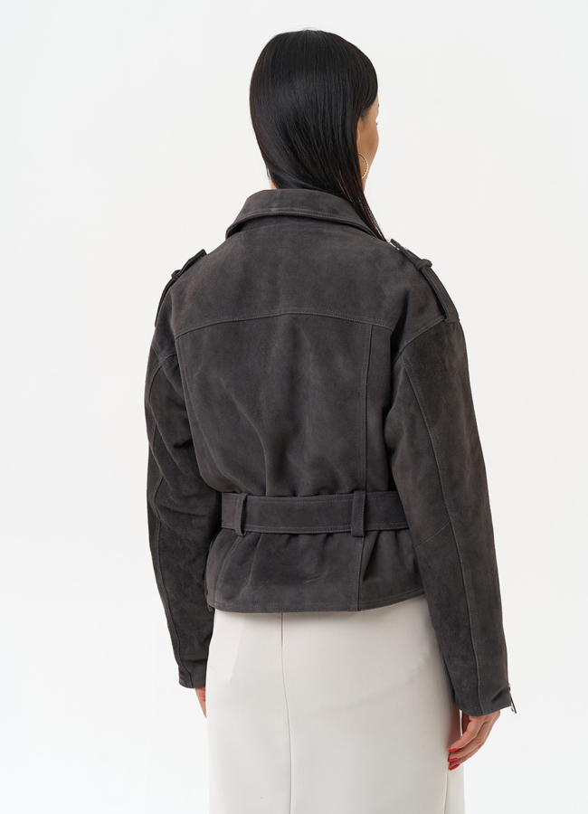 Женская куртка из натуральной замши с поясом модель № 30093 в кредит