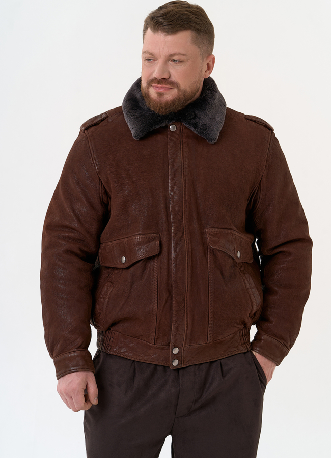фото Куртка пилот из натуральной кожи с отделкой из овчины модель № 31658