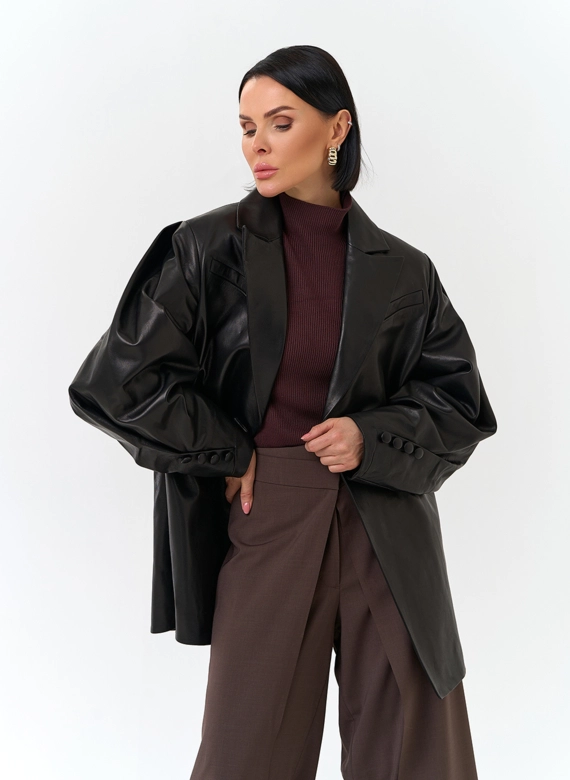 Жакет из натуральной кожи с поясом