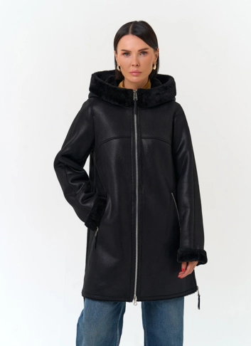 Женская дубленка из эко замши фото