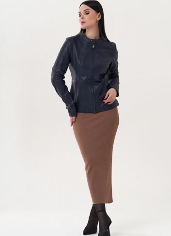 Кожаная куртка "мото" синего цвета