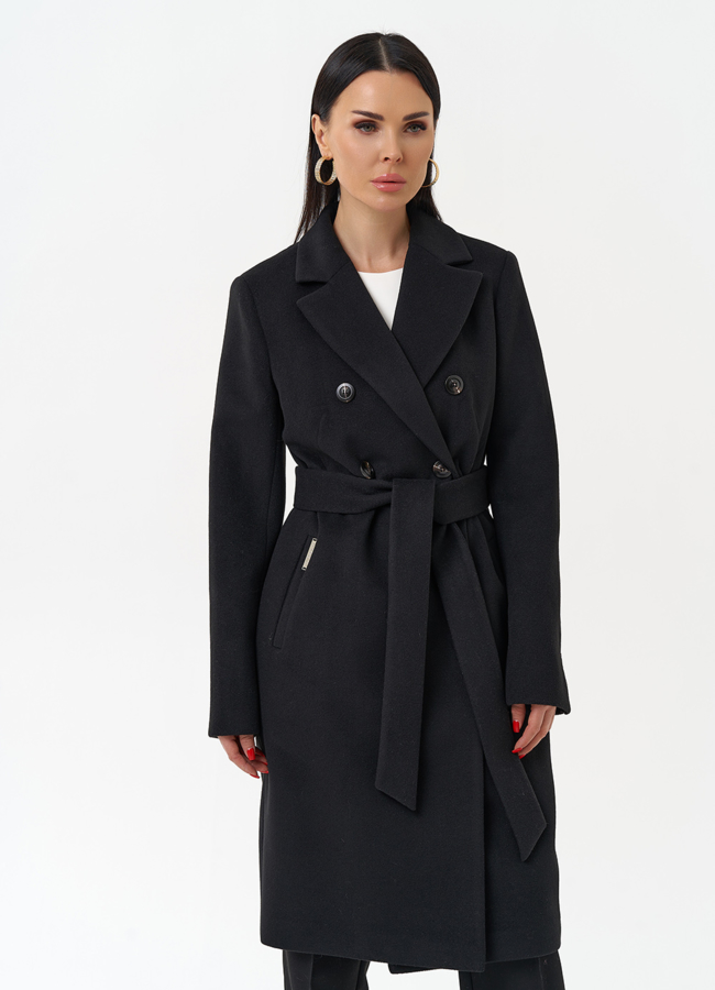 Женское двубортное пальто с поясом модель № 29892 в кредит