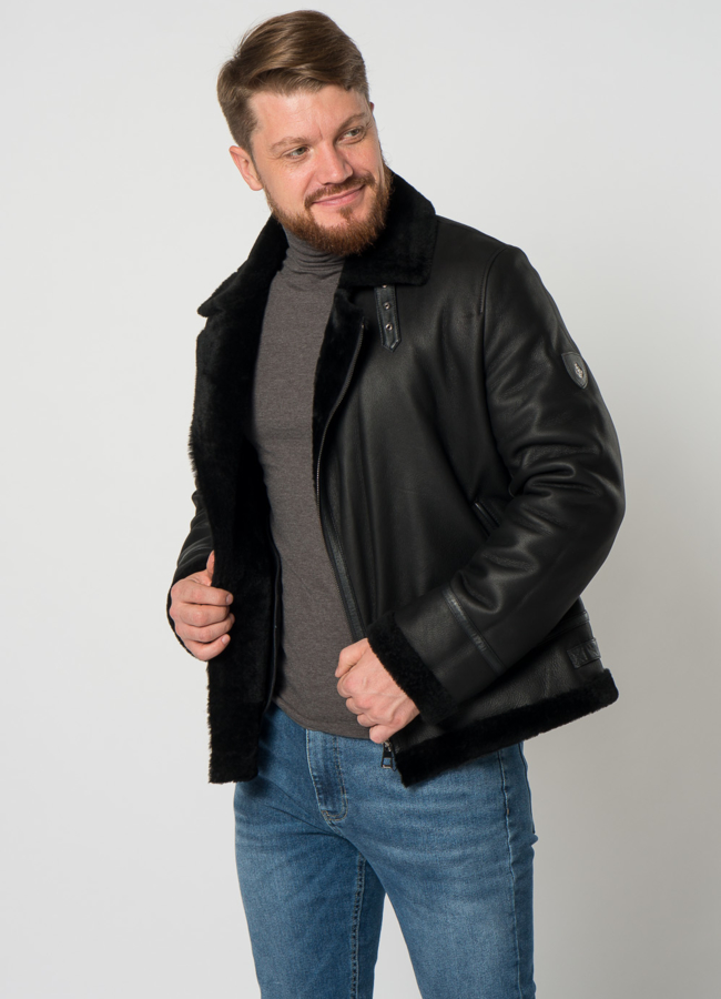 Мужская дубленка косуха в черном цвете модель № 21353 универмаг малина