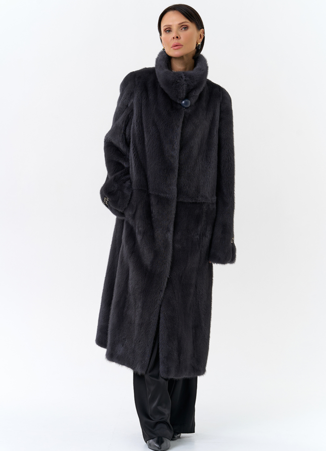 фото Норковая шуба с воротником стойка  модель № 25600