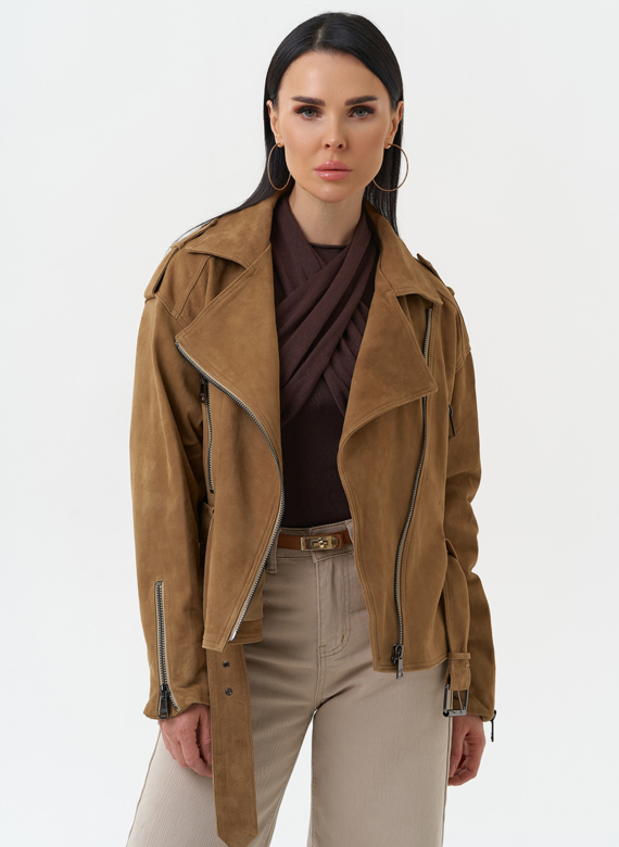 Куртка женская из натуральной замши с поясом