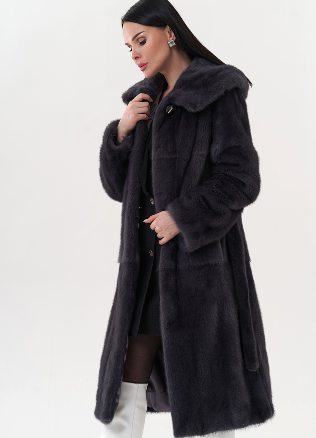 Шуба из норки с капюшоном модель № 26695 универмаг малина