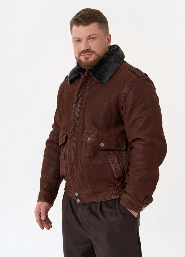 Куртка пилот из натуральной кожи с отделкой из овчины модель № 31658 универмаг малина фото