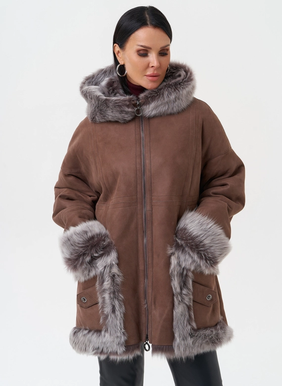 Натуральная дубленка с капюшоном