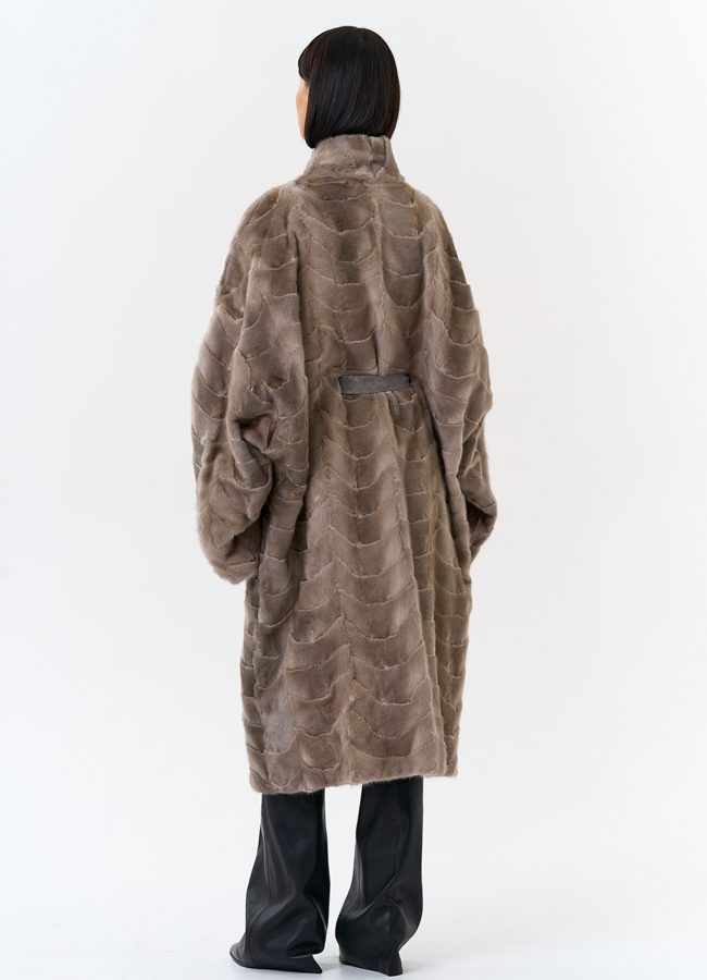 фото Шуба из меха норки с поясом модель № 31185