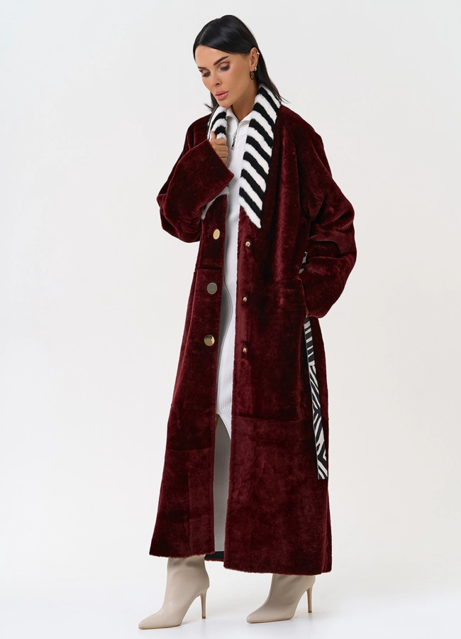 Двусторонняя женская дубленка из овчины SATINO модель № 31398 универмаг малина
