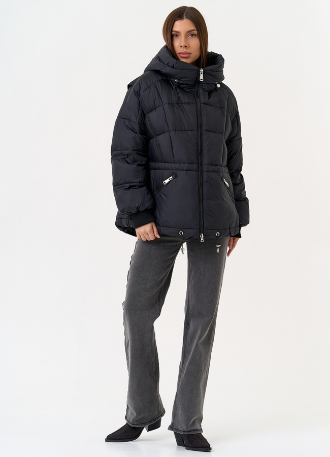 Женский черный пуховик с капюшоном модель № 31582 в кредит