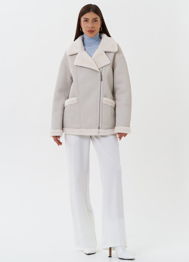 Женская эко дубленка с эко мехом модель № 27692 меха малина