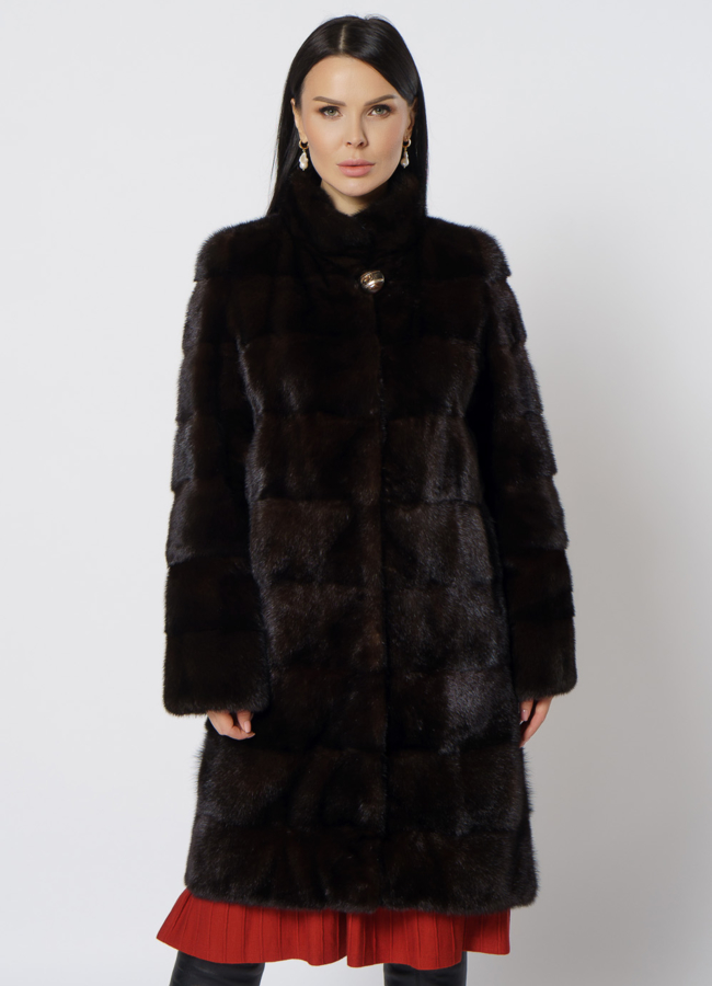 Шуба из норки модель № 25893 меха малина