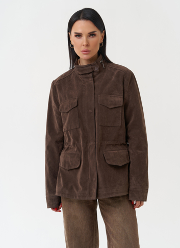 Женская парка из эко замши коричневого цвета